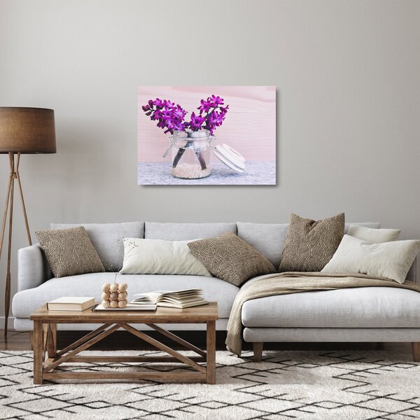 Tablou pe sticlă cu flori violete (70x50 cm)