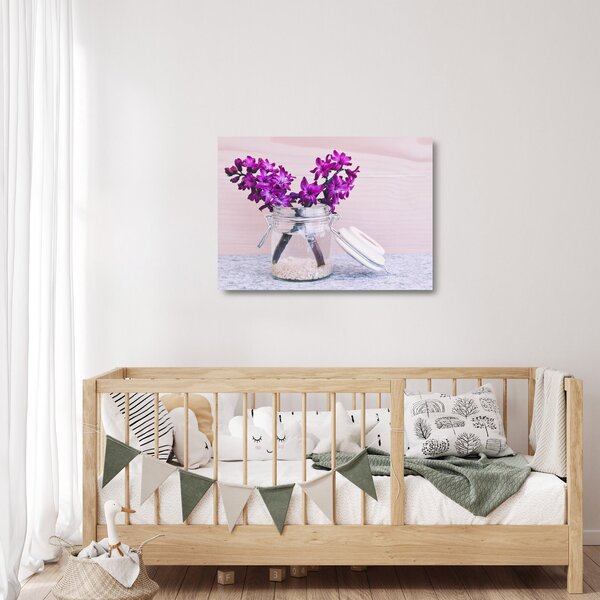 Tablou pe sticlă cu flori violete (70x50 cm)