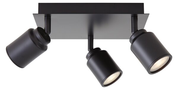 Spot de baie modern, pătrat, negru, cu 3 lumini, IP44 - Ducha