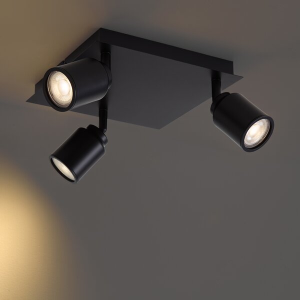 Spot de baie modern, pătrat, negru, cu 3 lumini, IP44 - Ducha