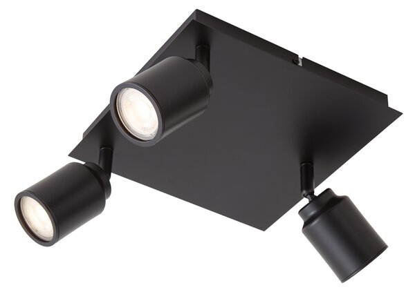 Spot de baie modern, pătrat, negru, cu 3 lumini, IP44 - Ducha