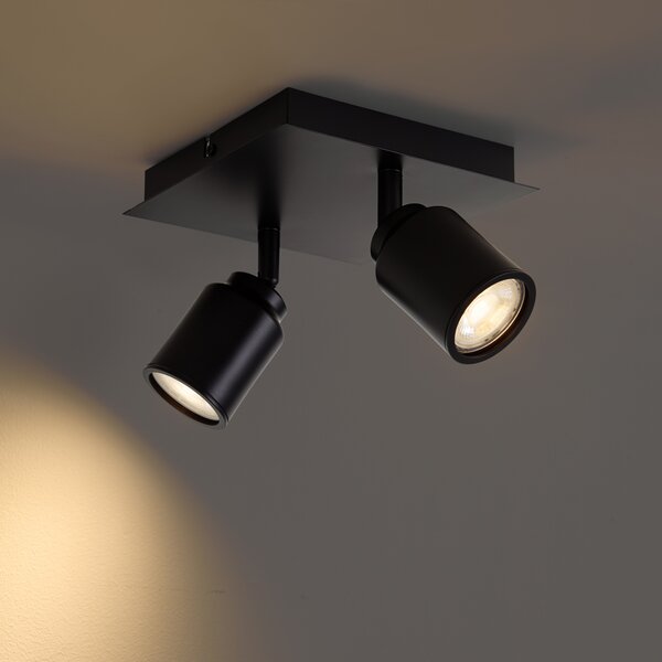 Spot de baie modern negru pătrat cu 2 lumini IP44 - Ducha