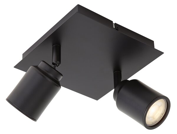 Spot de baie modern negru pătrat cu 2 lumini IP44 - Ducha