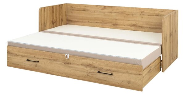 Pat TETRIX 80/160x200, stejar wotan/bej, PAL/stofa, cu saltea extensib