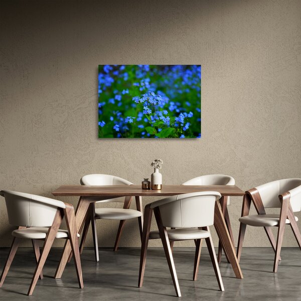 Tablou pe sticlă cu flori albastre (70x50 cm)