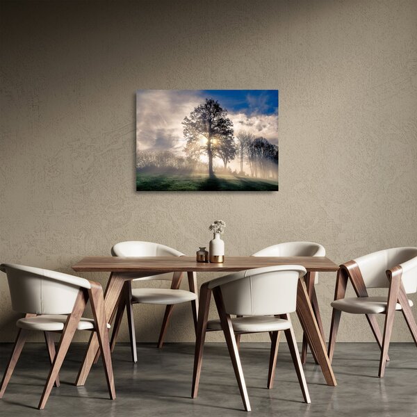 Tablou pe sticlă cu copac în ceață (70x50 cm)