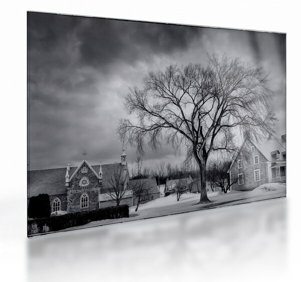 Tablou pe sticlă cu sat alb negru (70x50 cm)