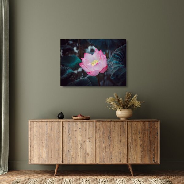 Tablou pe sticlă cu floare roz (70x50 cm)
