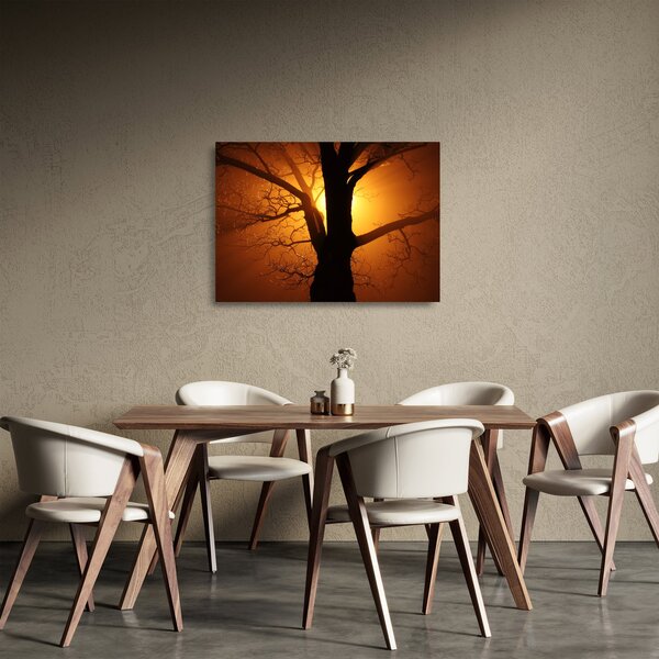 Tablou pe sticlă cu copac în apus de soare (70x50 cm)