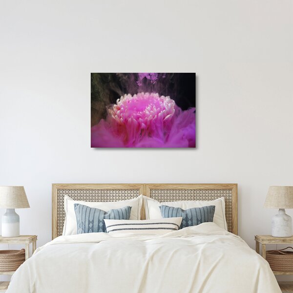 Tablou pe sticlă cu floare în fum roz (70x50 cm)