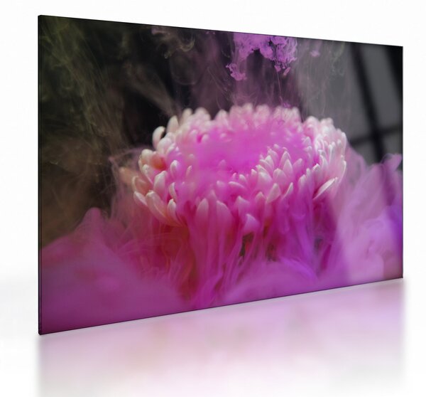 Tablou pe sticlă cu floare în fum roz (70x50 cm)