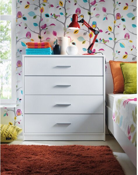 Comoda NEPO PLUS, alb, PAL laminat, cu 4 sertare, 80x34x84 cm