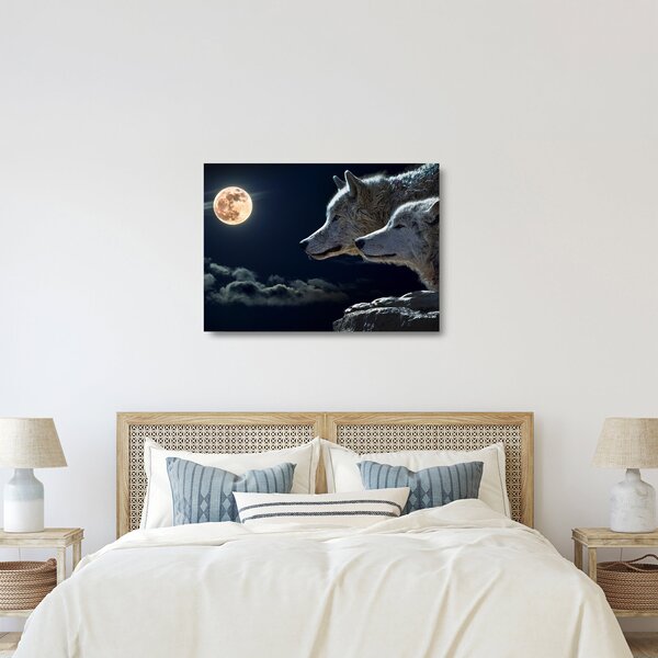 Tablou pe sticlă cu lupi în lună (70x50 cm)