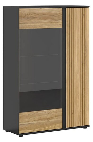 Vitrina LUEN, stejar/negru, PAL laminat/sticla securizata, 95x40x146 c