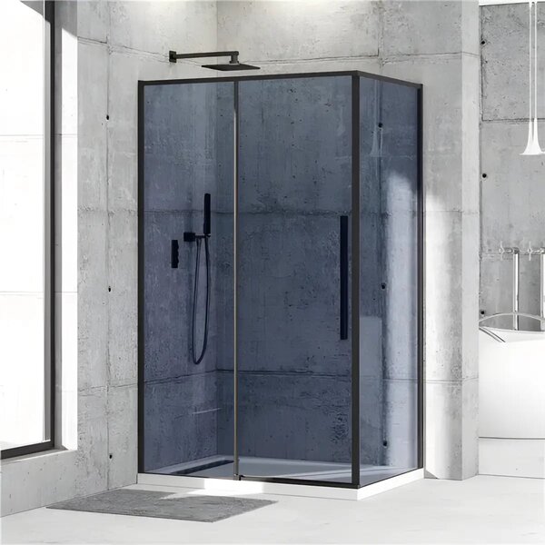 Cabina De Dus Oto 80x120cm, Sticla Securizata Gri 6mm, Profil Aluminiu Negru, Usa Culisanta