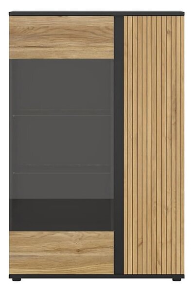 Vitrina LUEN, stejar/negru, PAL laminat/sticla securizata, 95x40x146 c