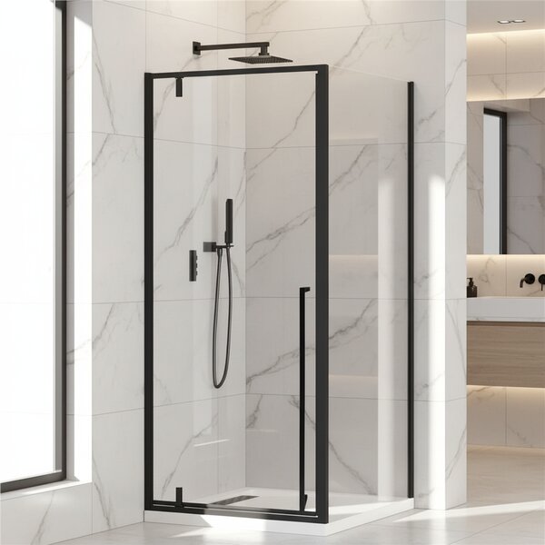 Cabina de dus BR6614CA 90X90cm, Patrata, Sticla Securizata 6mm, Profil Aluminiu Negru