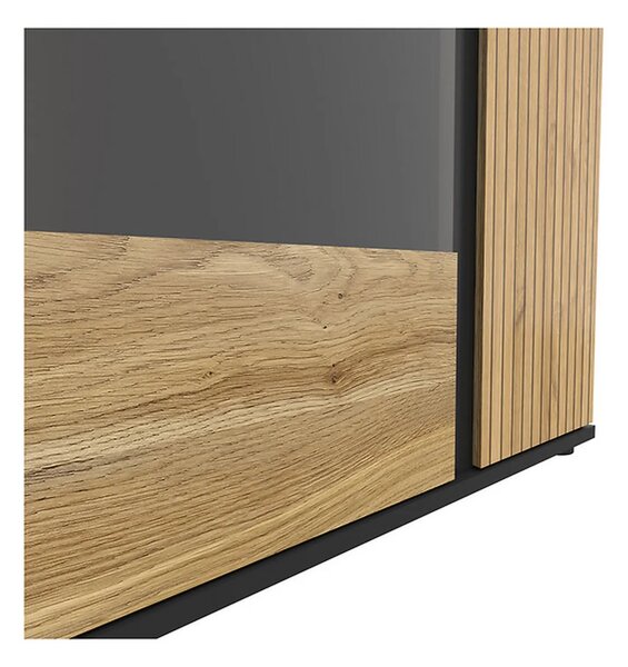 Vitrina LUEN, stejar/negru, PAL laminat/sticla securizata, 95x40x146 c