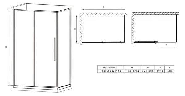 Cabina De Dus Oto 80x120cm, Sticla Securizata Gri 6mm, Profil Aluminiu Negru, Usa Culisanta