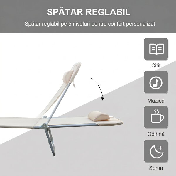 Outsunny Set de 2 Șezlonguri Pliabile pentru Plajă cu Spătar Rabatabil pe 4 Niveluri, Șezlong de Grădină, 137x56x82 cm, Bej | Aosom Romania