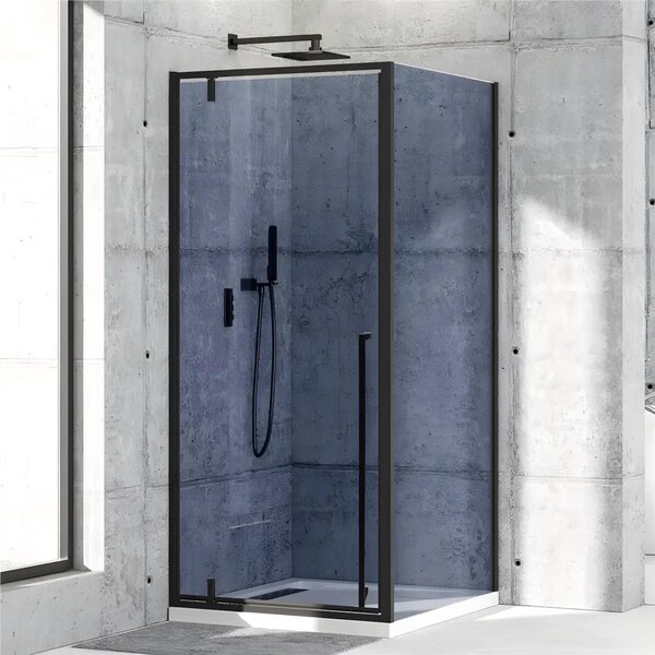 Cabina de dus BR6614CG 90X90cm, Patrata, Sticla Securizata Gri 6mm, Profil Aluminiu Negru