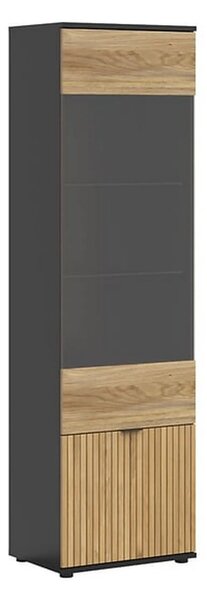 Vitrina LUEN, stejar/negru, PAL laminat/sticla securizata, 57x40x196 c