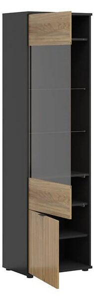 Vitrina LUEN, stejar/negru, PAL laminat/sticla securizata, 57x40x196 c