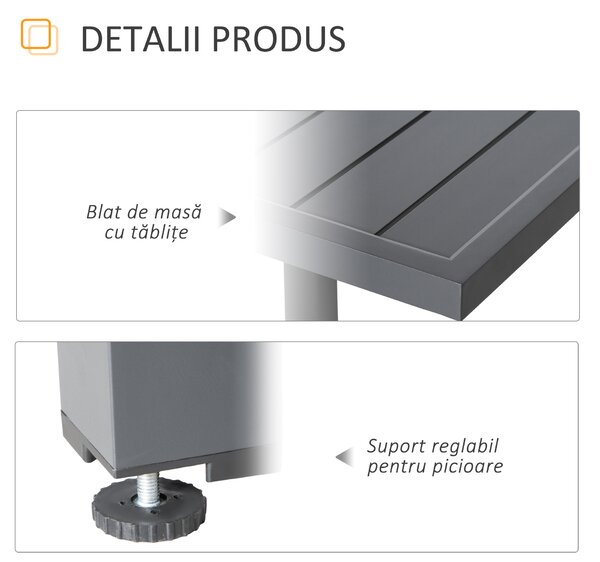 Masa de Gradina Extensibila Outsunny pentru 8-10 Persoane cu Structura din Aluminiu, 135-270x90x75cm, Gri | Aosom Romania