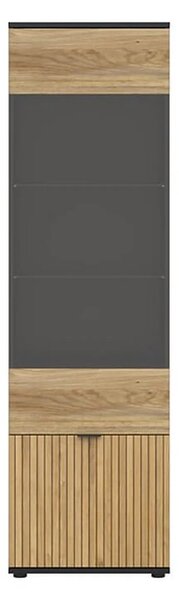Vitrina LUEN, stejar/negru, PAL laminat/sticla securizata, 57x40x196 c