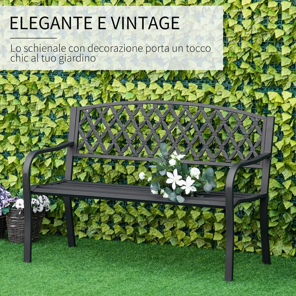Outsunny Băncuță de Grădină pentru 2 Persoane, din Oțel și Fontă, Design Elegant, Rezistentă, Negru | Aosom Romania