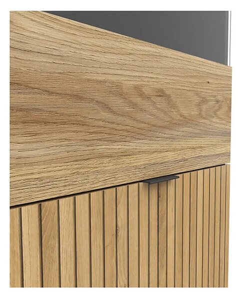 Vitrina LUEN, stejar/negru, PAL laminat/sticla securizata, 57x40x196 c