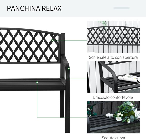 Outsunny Băncuță de Grădină pentru 2 Persoane, din Oțel și Fontă, Design Elegant, Rezistentă, Negru | Aosom Romania