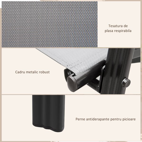 Outsunny Set de 4 Scaune de Grădină Stivuibile, Scaune de Exterior cu Cotiere din Metal și Țesătură Respirabilă, 54x75.5x95 cm, Gri | Aosom Romania