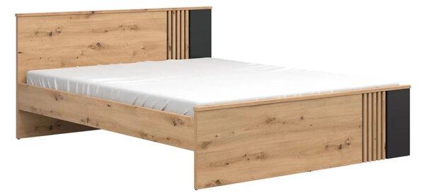 Cadru pat VABRES 160x200, stejar artisan/negru mat, PAL melaminat
