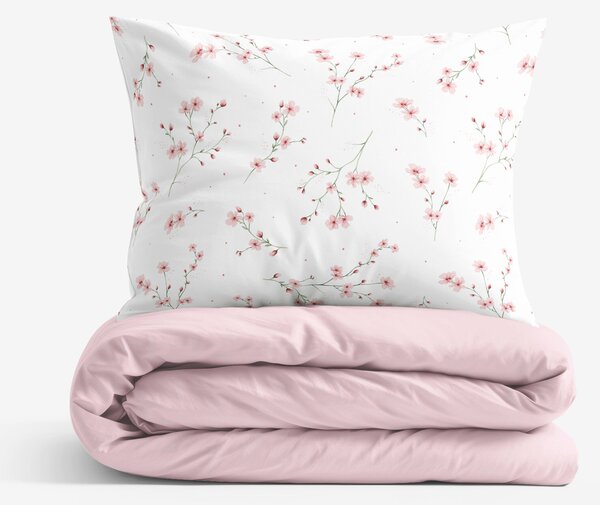 Goldea lenjerie de pat din 100% bumbac duo - sakura înflorită cu roz pudră 140 x 220 și 70 x 90 cm