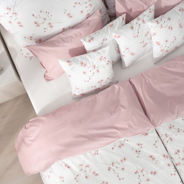 Goldea lenjerie de pat din 100% bumbac duo - sakura înflorită cu roz pudră 200 x 220 și 2buc 50 x 70 cm