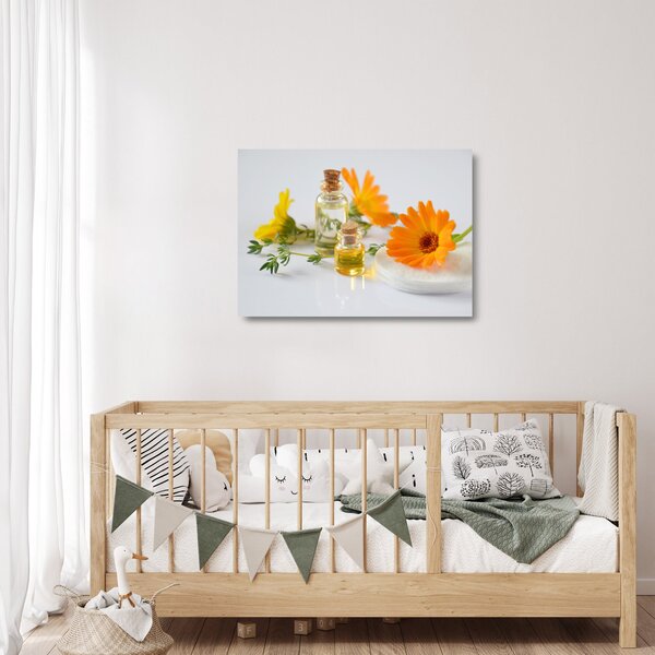 Tablou pe sticlă cu flori portocalii (70x50 cm)