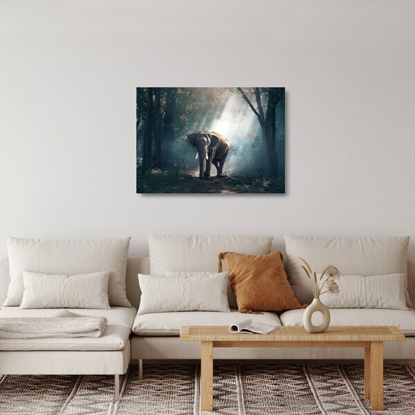 Tablou pe sticlă cu elefant în djunglă (70x50 cm)