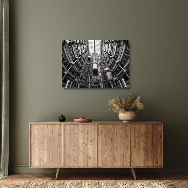 Tablou pe sticlă cu lift în clădire (70x50 cm)