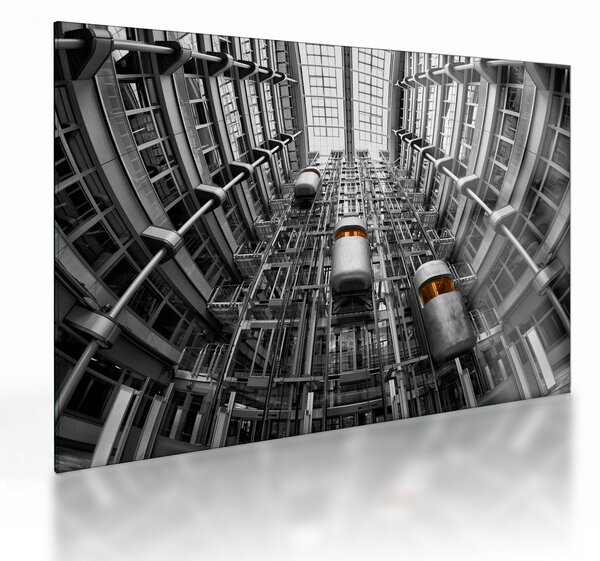 Tablou pe sticlă cu lift în clădire (70x50 cm)