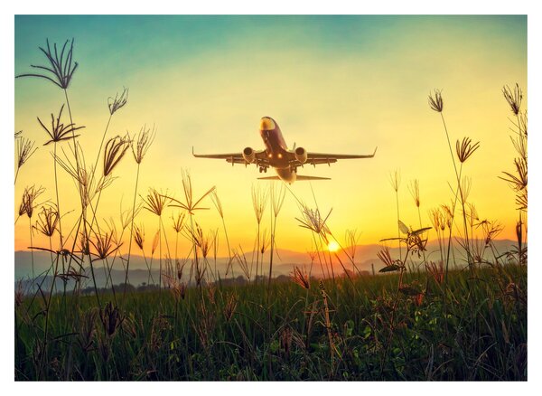 Tablou pe sticlă cu avion zburând (70x50 cm)
