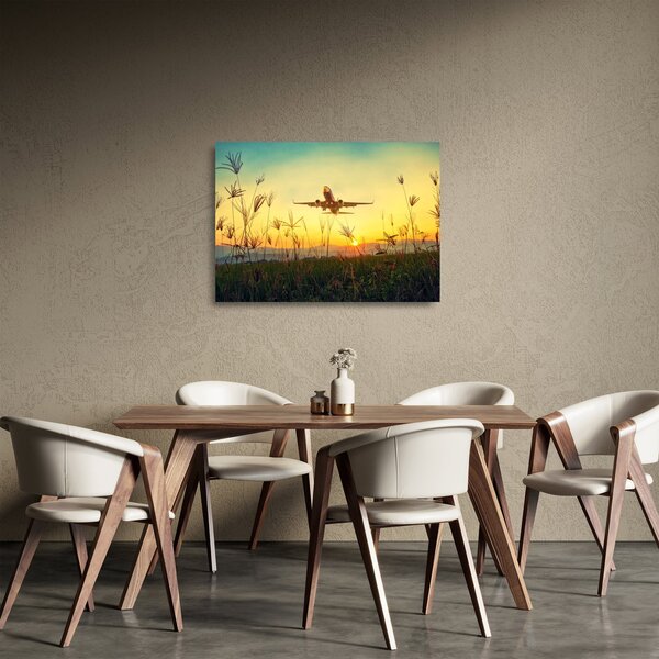 Tablou pe sticlă cu avion zburând (70x50 cm)