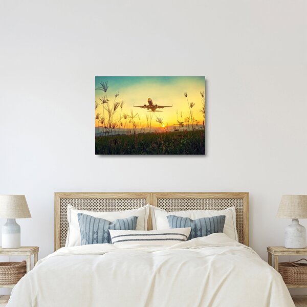 Tablou pe sticlă cu avion zburând (70x50 cm)