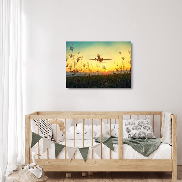 Tablou pe sticlă cu avion zburând (70x50 cm)