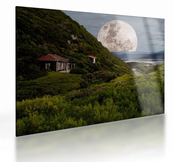 Tablou pe sticlă - peisaj cu luna (70x50 cm)