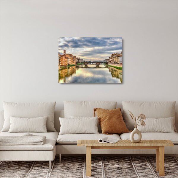 Tablou pe sticlă orașului cu râu (70x50 cm)