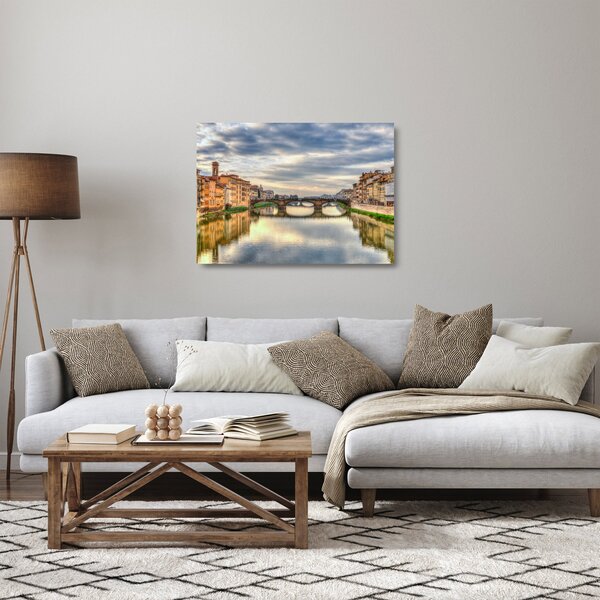 Tablou pe sticlă orașului cu râu (70x50 cm)