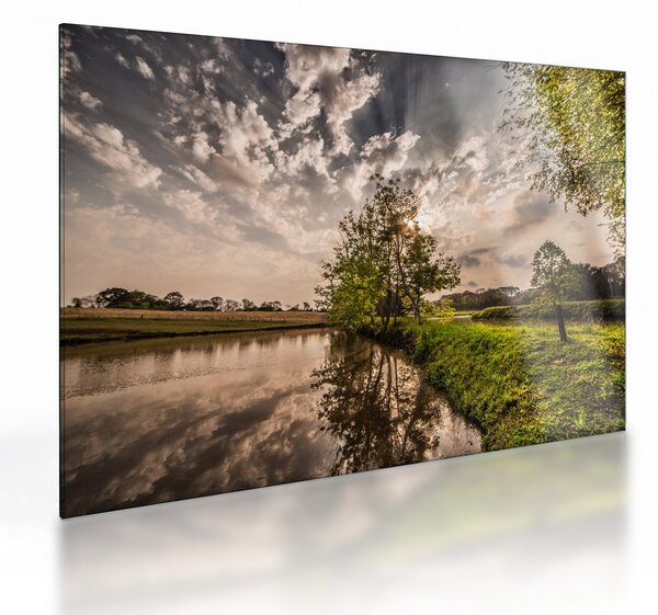 Tablou pe sticlă naturii cu raze de soae (70x50 cm)