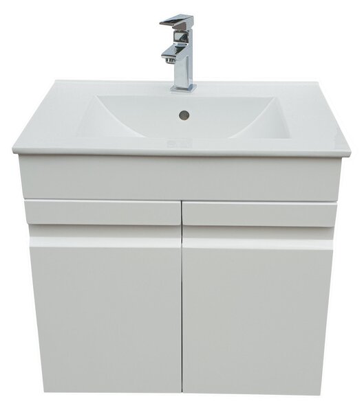 Mobilier baie suspendat din Mdf vopsit fronturi si laterale 60 cm cu 2 usi frezate plus lavoar ceramic 60 cm