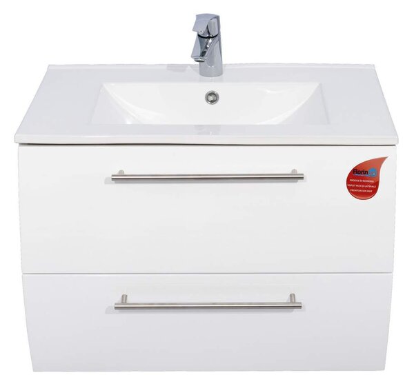 Mobilier Baie Mdf alb suspendat cu 2 sertare soft close +lavoar 70 cm